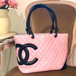 CHANEL Pink Authentic Vintage Chanel Cambon Ligne Large Tote Pink EUC